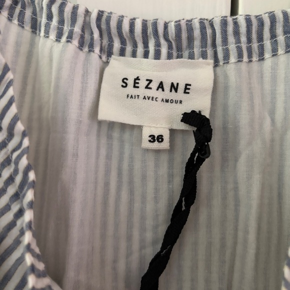 Sezane Naxos Sundress Mini Dress Blue White Striped Tassel Tie Adjustable Size 4 - Picture 7 of 12